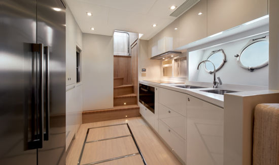 MCY 86 fridge in the galley