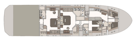 MCY 86 lower deck plan with 3 cabins