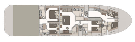 MCY 86 lower deck plan with 4 cabins