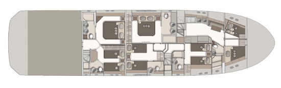 MCY 86 lower deck plan with 5 cabins