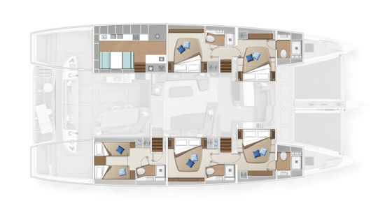Lagoon Sixty5 - 5 cabins, lateral galley plan