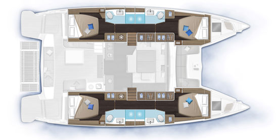 Lagoon 51 4 cabins with 4 bathrooms plan