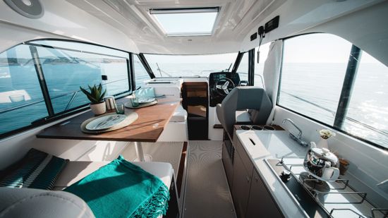 Helm and Dining Area.