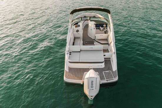Sea Ray 230 SDX OB boat at anchor in the bay